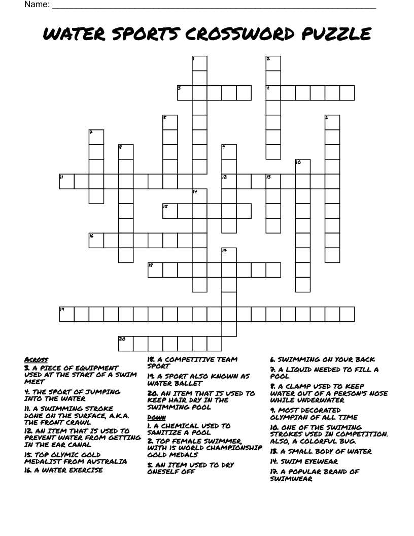 WATER SPORTS CROSSWORD PUZZLE WordMint