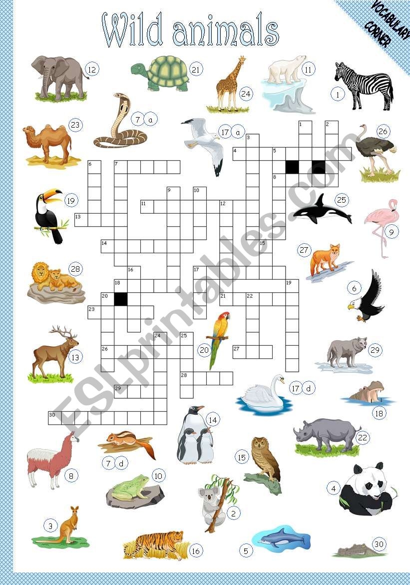 WILD ANIMALS CROSSWORD ESL Worksheet By Silvia patti WILD ANIMALS CROSSWORD ESL Worksheet By Silvia patti