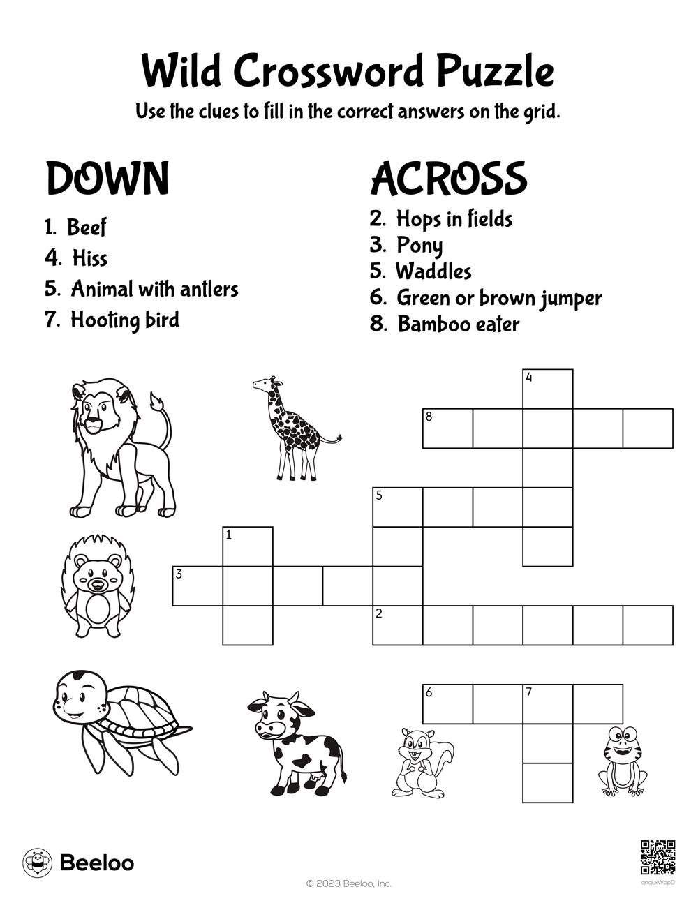 Wild Crossword Puzzle Beeloo Printable Crafts And Activities For Kids Wild Crossword Puzzle Beeloo Printable Crafts And Activities For Kids