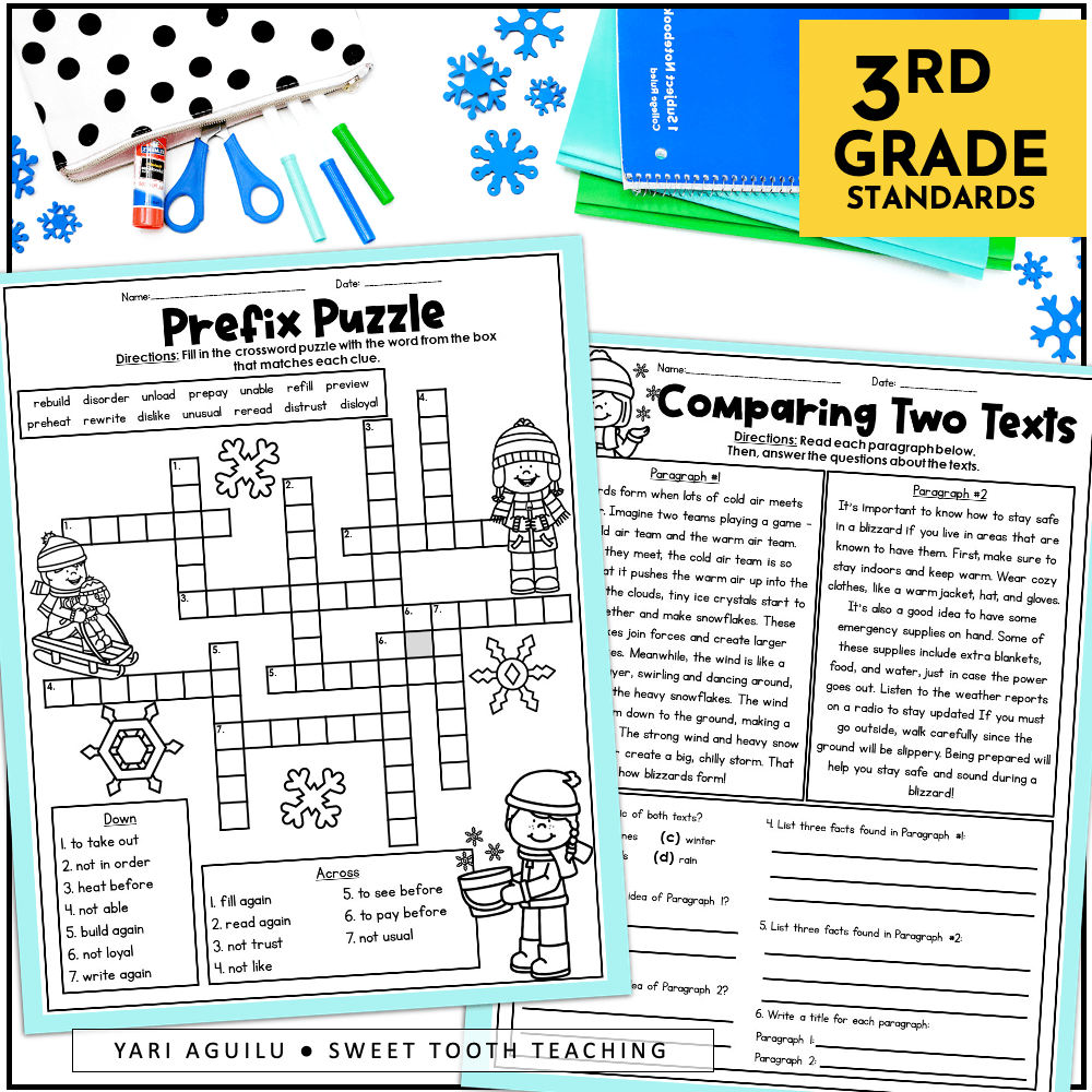 Winter 3rd Grade Fast Finishers Review Worksheets Math ELA