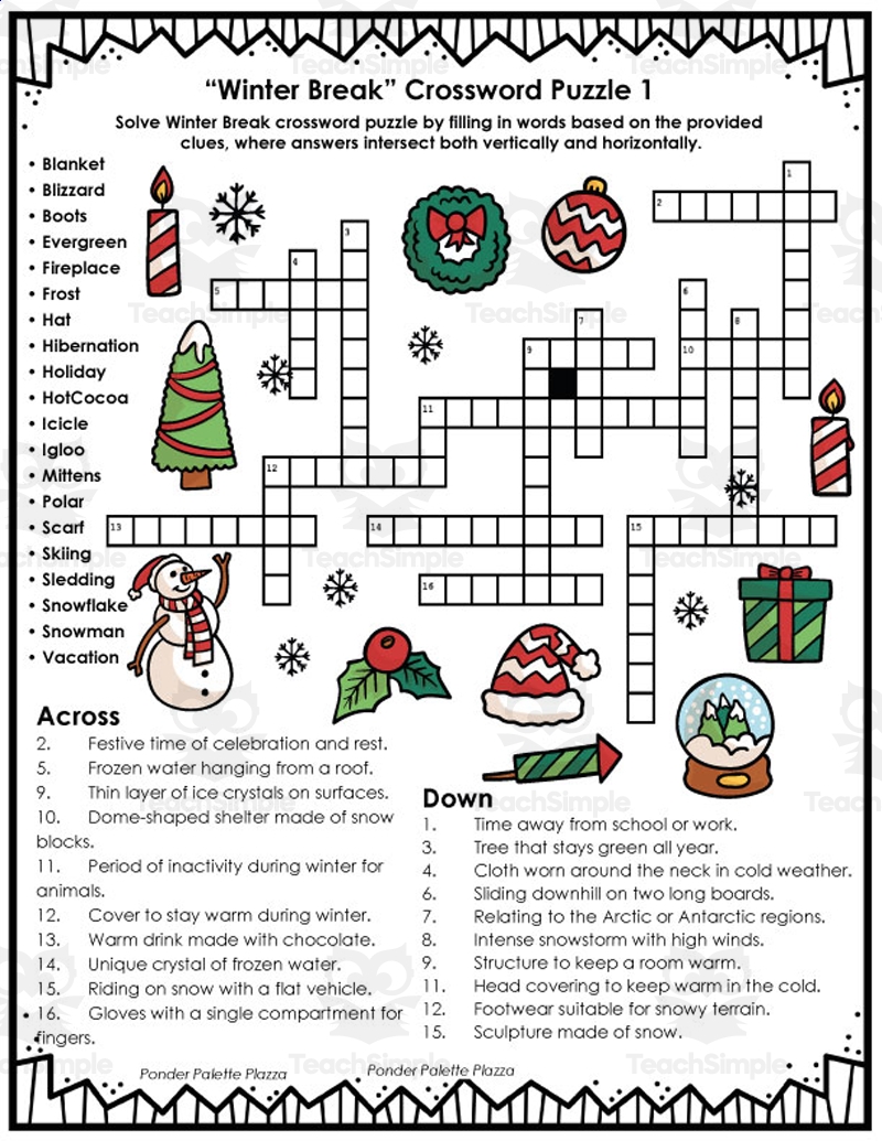 Winter Break Crossword Puzzles Answers Included By Teach Simple