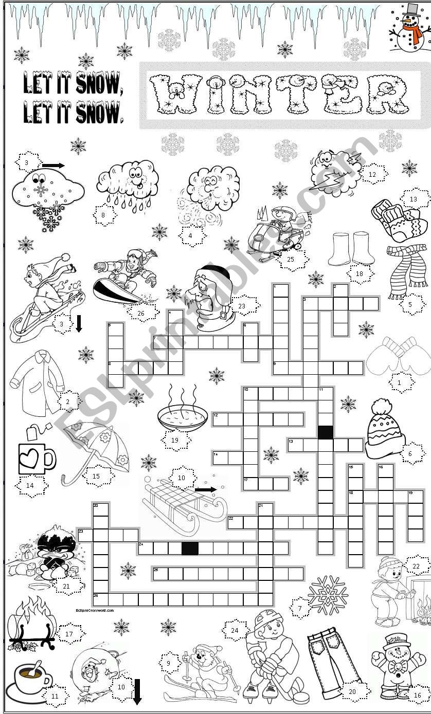 WINTER CROSSWORD ESL Worksheet By Angelamoreyra