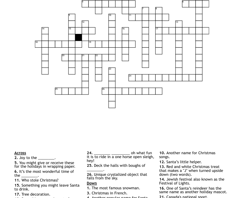 Winter Holiday Crossword Puzzle WordMint