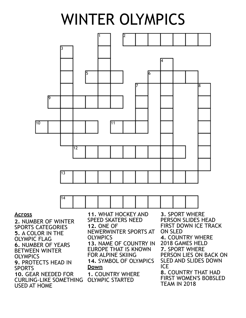 WINTER OLYMPICS Crossword WordMint