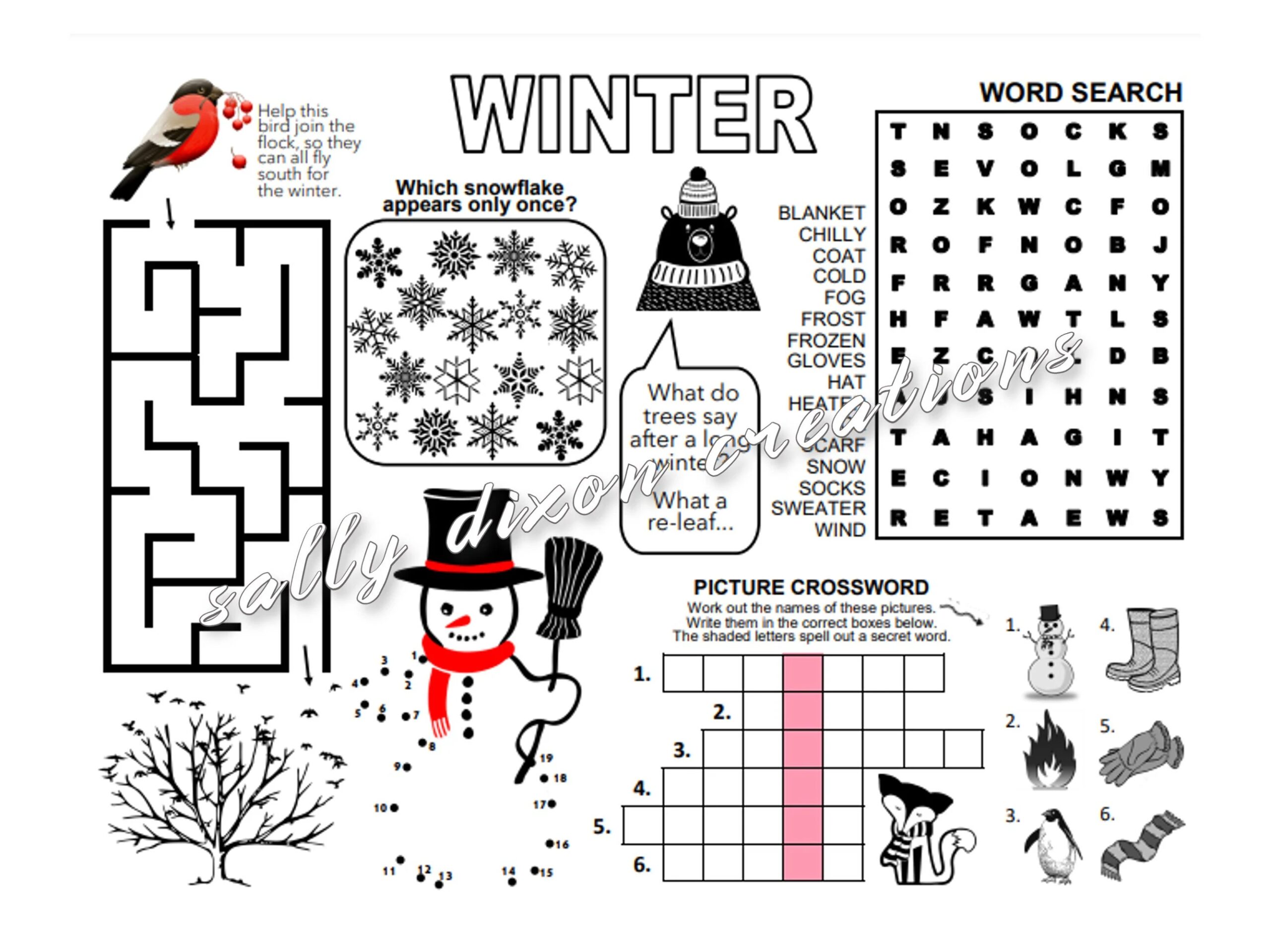 WINTER SEASON Puzzle Placemat PDF Crossword Puzzles Activity Sheet Puzzle Sheet Puzzle Place Mat Printable Wintertime Seasons Etsy