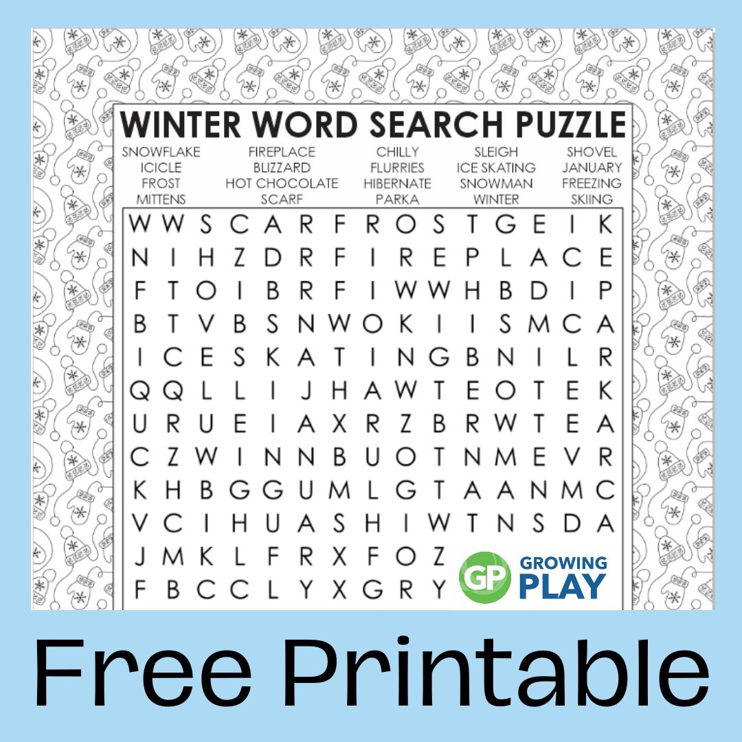 Winter Word Search Puzzle Free Printable Activity Growing Play