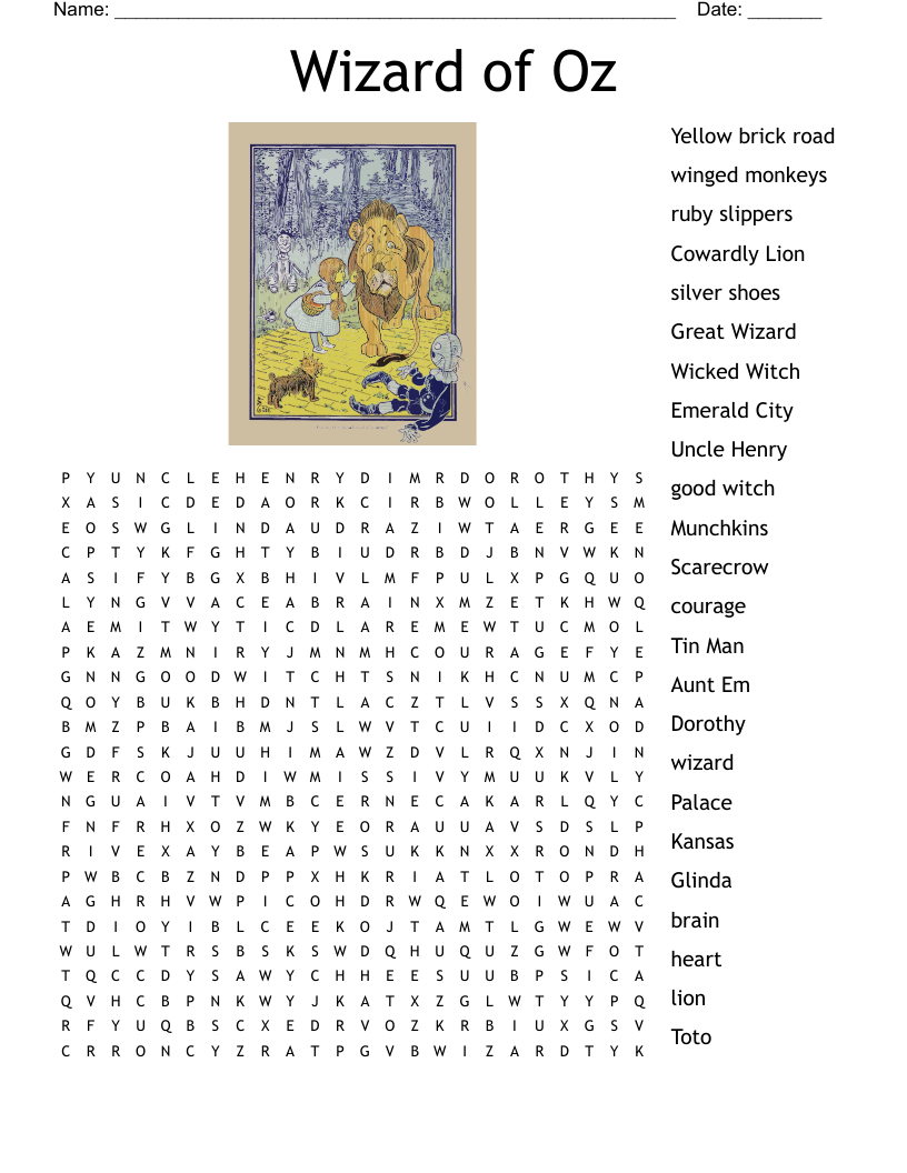 Wizard Of Oz Crossword WordMint Wizard Of Oz Crossword WordMint