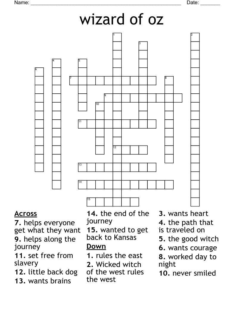 Wizard Of Oz Crossword WordMint Wizard Of Oz Crossword WordMint
