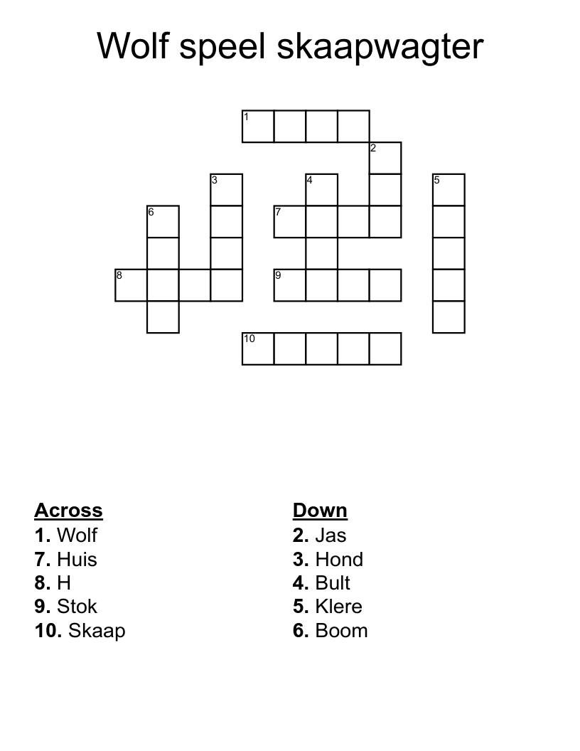 Wolf Speel Skaapwagter Crossword WordMint