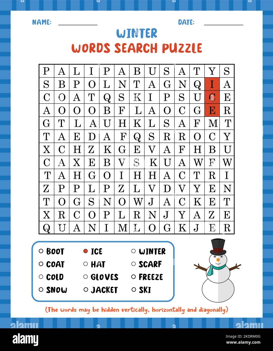 Word Search Game Winter Word Search Puzzle Worksheet For Learning English Stock Vector Image Art Alamy