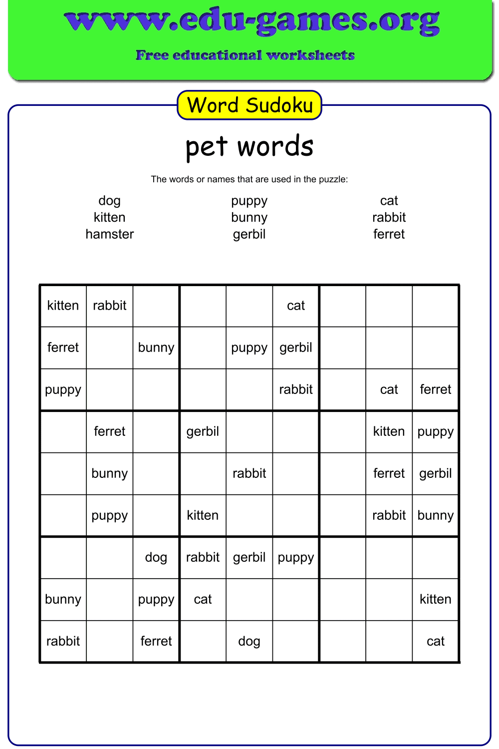 Word Sudoku Game Maker Free Printable Worksheets