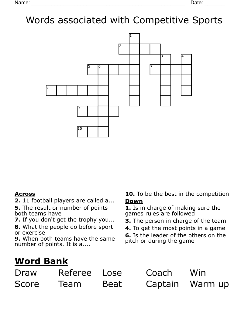 Words Associated With Competitive Sports Crossword WordMint