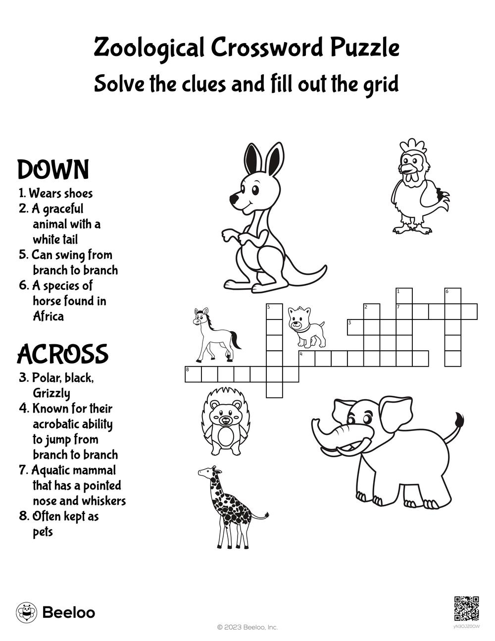 Zoological Crossword Puzzle Beeloo Printable Crafts And Activities For Kids